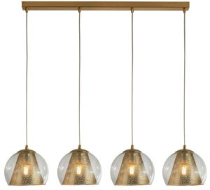 Conio 4 light glass globe linear ceiling pendant satin brass full height