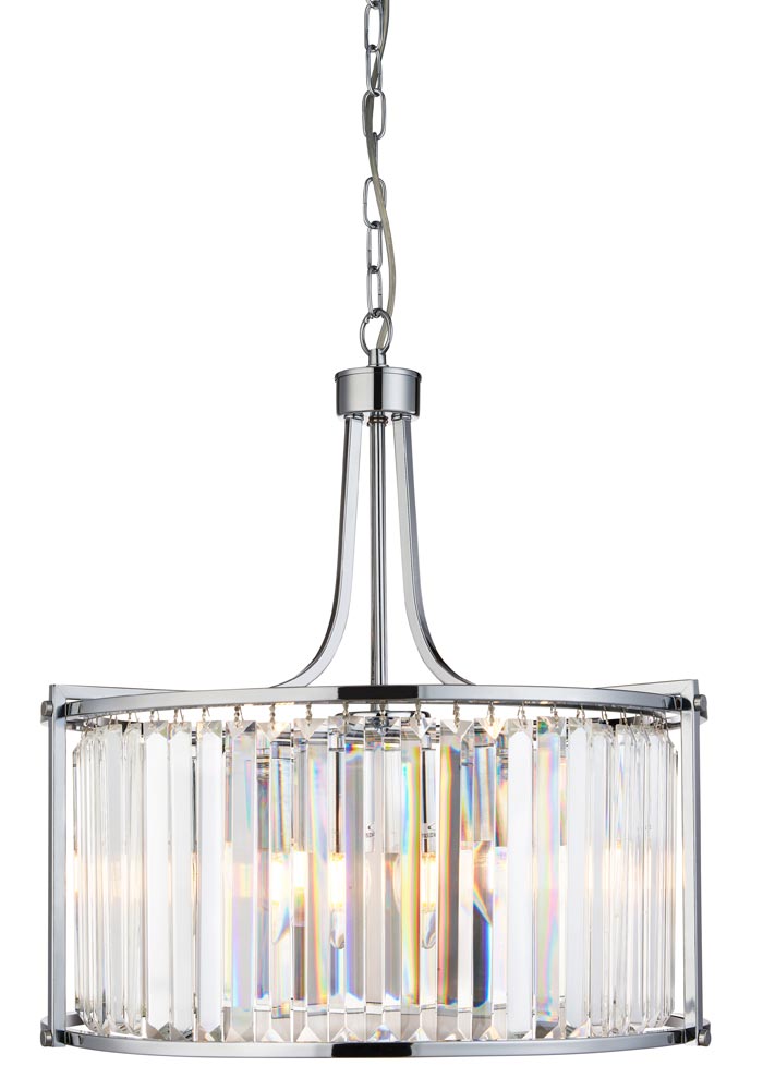 Victoria Crystal 5 Light Drum Ceiling Pendant Polished Chrome