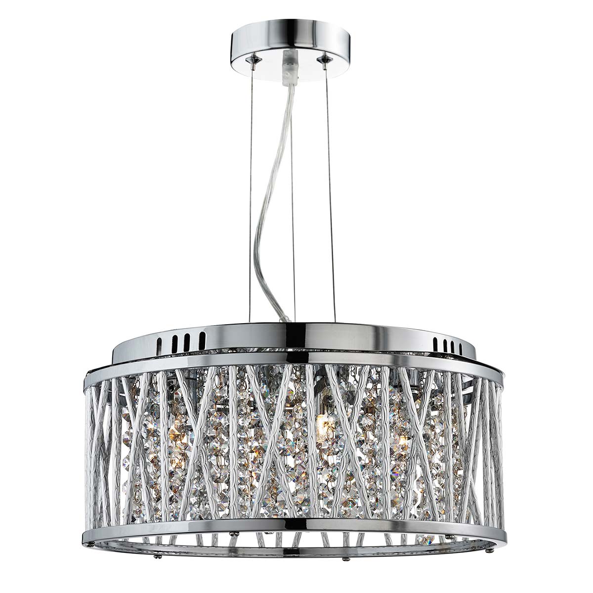 Elise 3 Light Drum Pendant Polished Chrome Crystal Glass