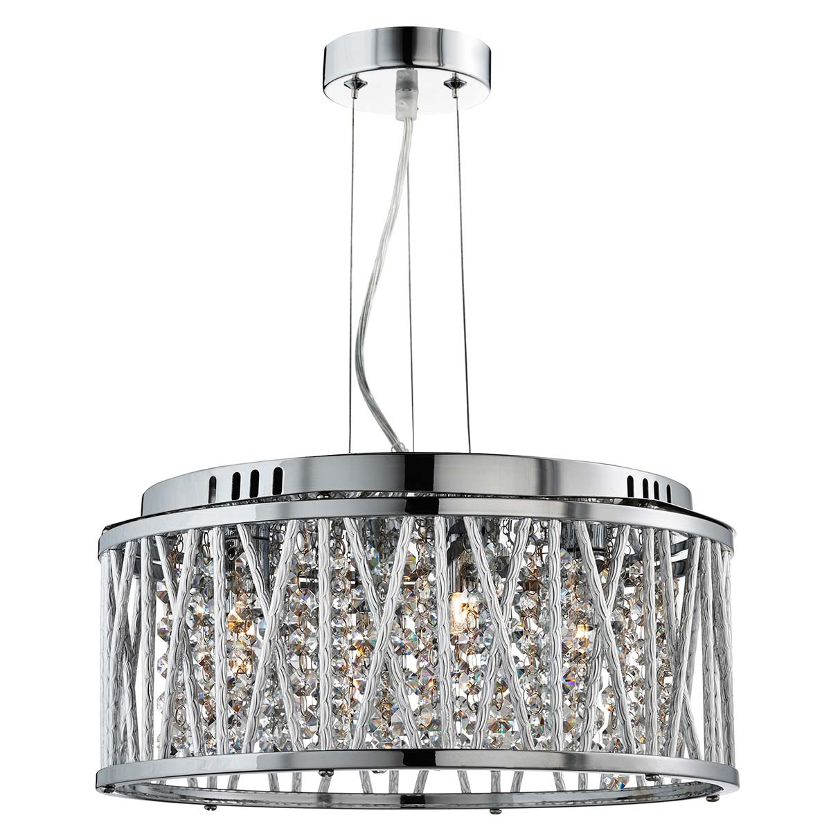 Elise 5 Light Drum Pendant Polished Chrome Crystal Glass