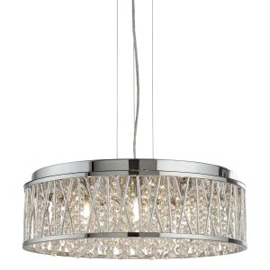 Elise large 7 light drum pendant in polished chrome with crystal glass main image on white background