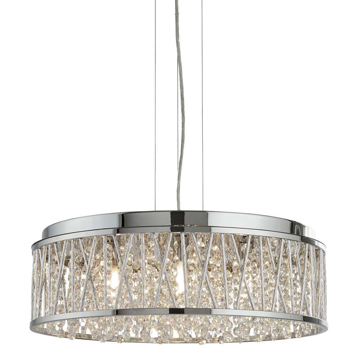 Elise Large 7 Light Drum Pendant Chrome Crystal Glass