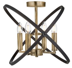 Hoopla 4 light semi flush ceiling light bronze & brown