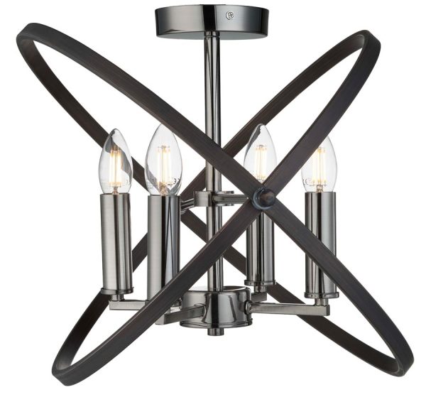 Hoopla 4 light semi flush ceiling light pewter & brown