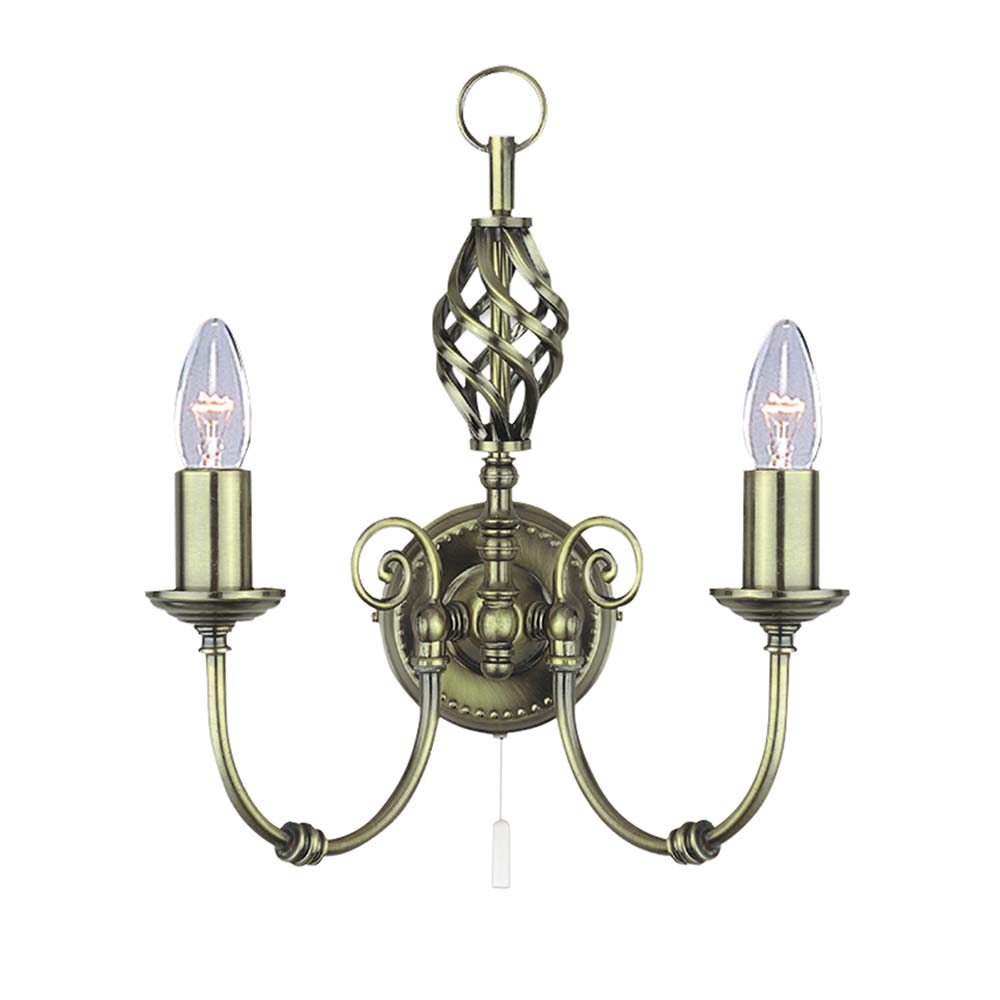 Zanzibar Traditional Switched Twin Wall Light Antique Brass