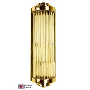 Gatsby small Art Deco wall light in solid brass with glass rods shown polished
