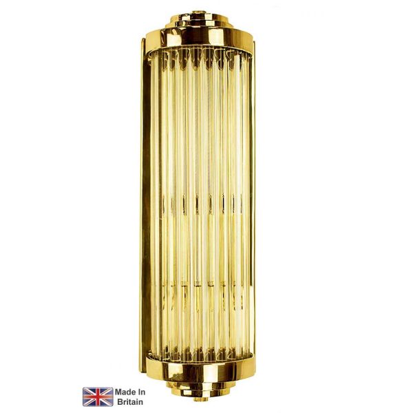 Gatsby small Art Deco wall light in solid brass with glass rods shown polished