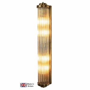 Gatsby large Art Deco wall light in solid brass with glass rods in light antique