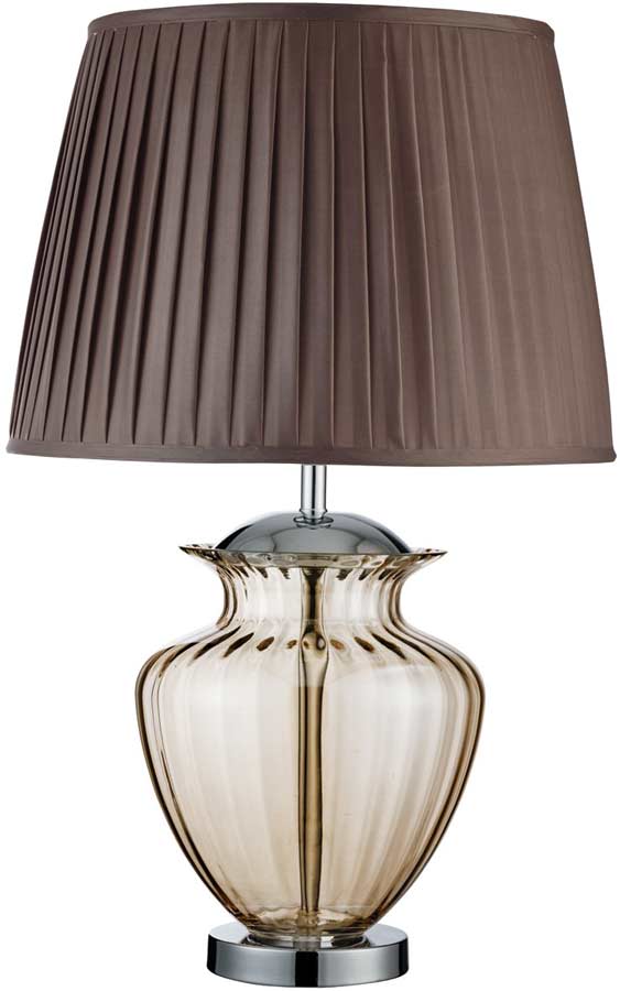 Traditional Amber Glass Urn Table Lamp With Pleated Shade