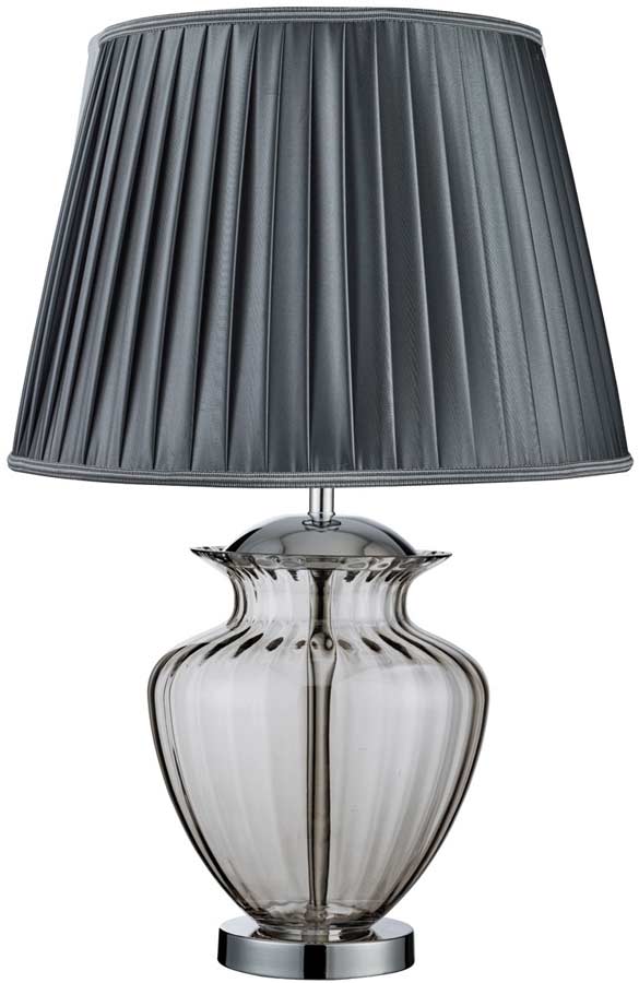 Traditional Smoked Glass Urn Table Lamp With Pleated Shade