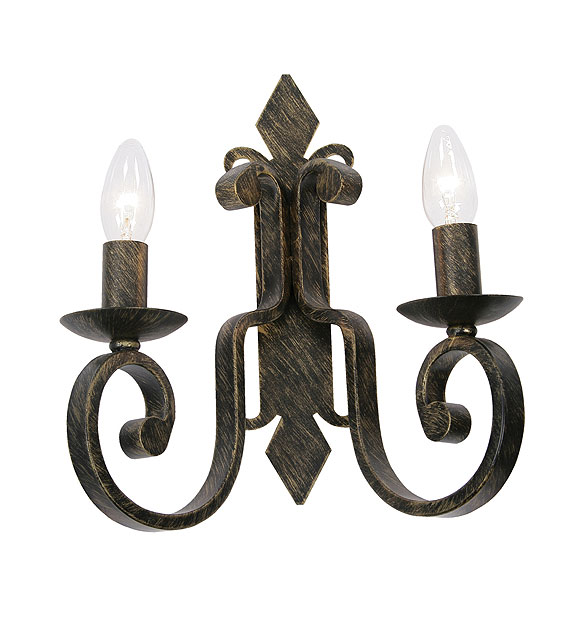 Carlisle Black And Gold Wrought Iron 2 Lamp Wall Light 8675/2 BG