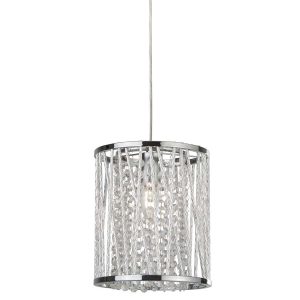 Elise single light pendant in polished chrome with crystal glass, lower half on white background