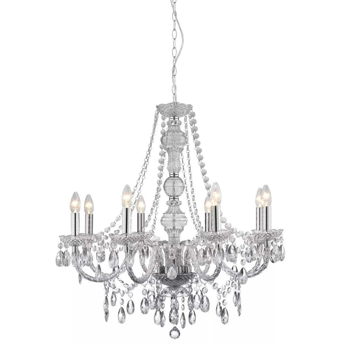 Marie Therese Acrylic & Glass 8 Light Chandelier in Chrome