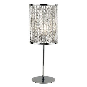 Elise 1 light table lamp in polished chrome with crystal glass on white background