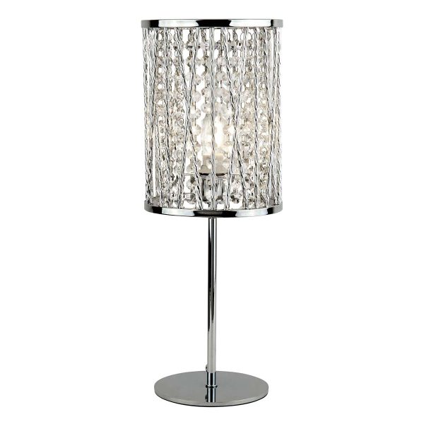 Elise 1 light table lamp in polished chrome with crystal glass on white background
