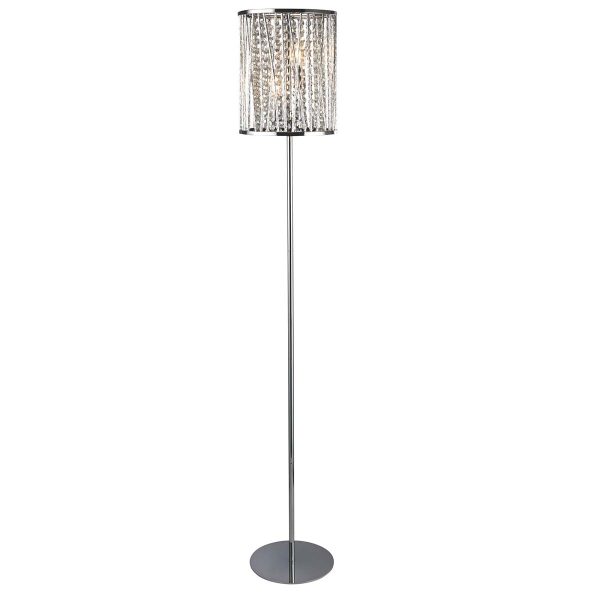 Elise 2 light floor lamp in polished chrome with crystal glass on white background