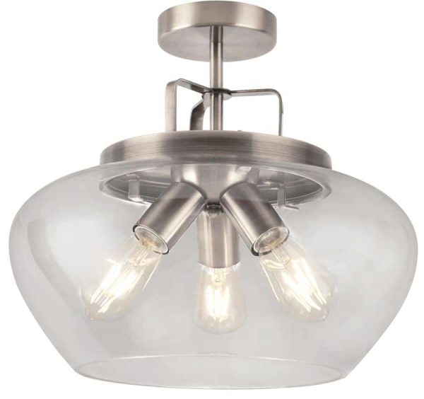 Boule 3 light semi flush ceiling light satin silver