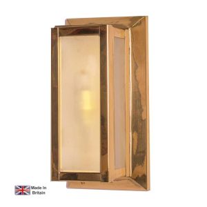 Art Deco 1 lamp outdoor wall light in solid brass with frosted glass shown polished