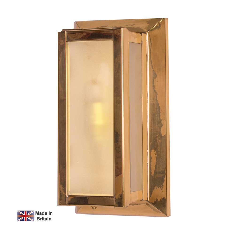Small Deco Outdoor Wall Light Solid Brass Frosted Glass