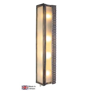 Ripple large outdoor wall light in solid brass with frosted glass shown in light antique