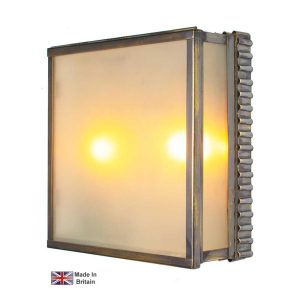 Ripple 2 lamp porch light in solid brass with frosted glass in light antique