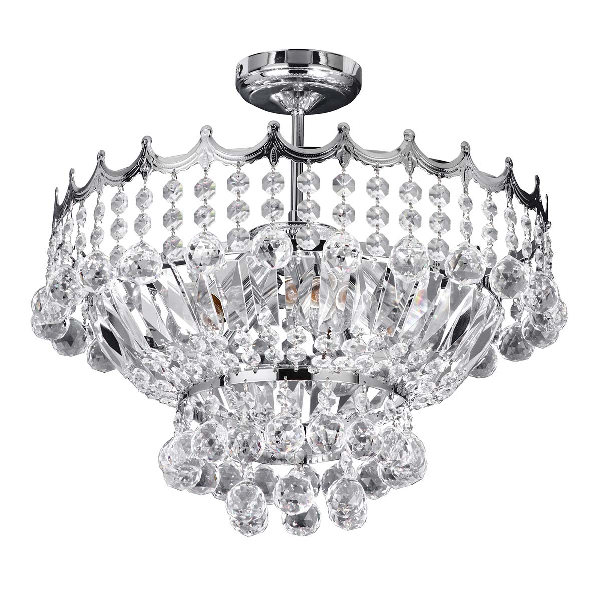 Versailles 5 Light Chrome Semi Flush Crystal Chandelier