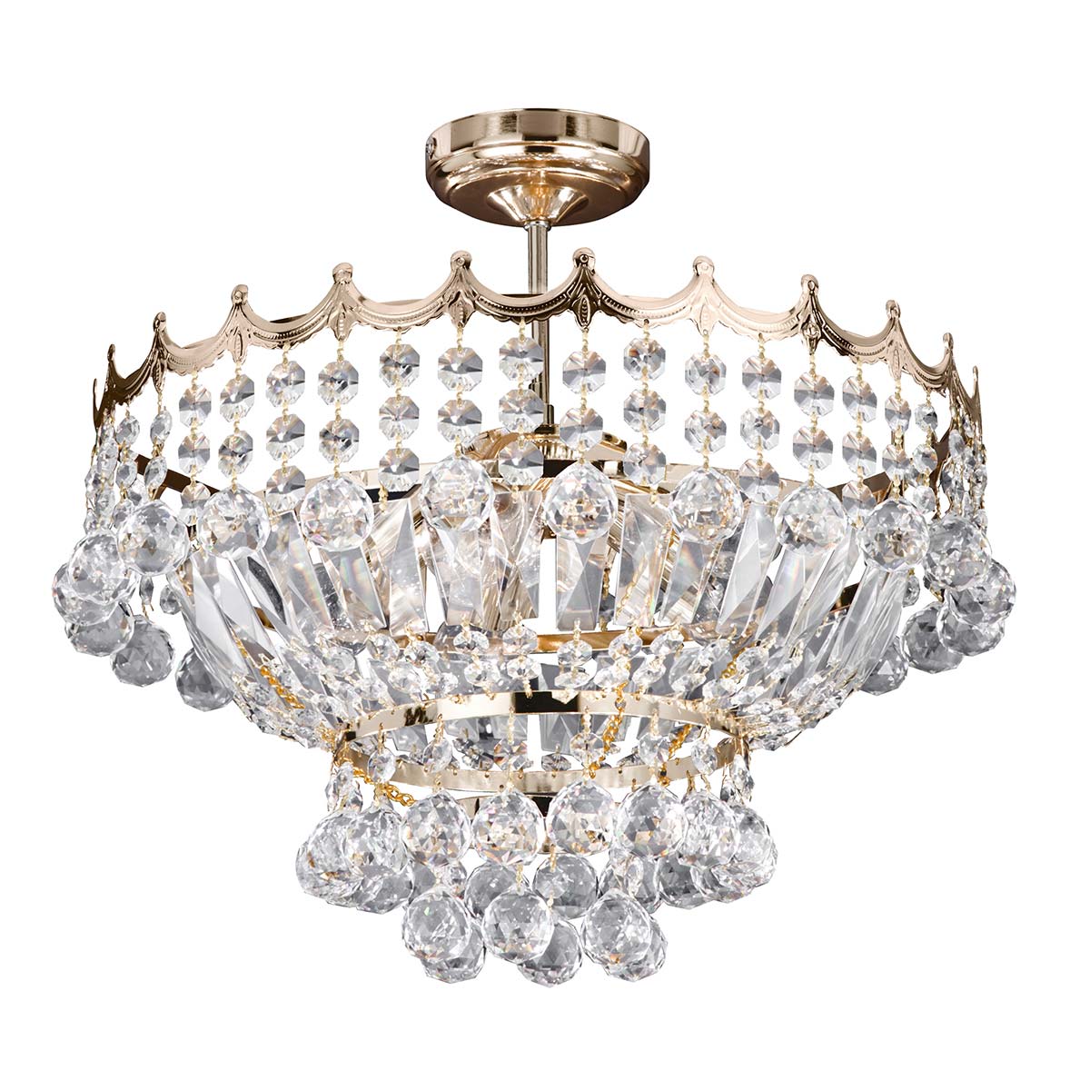 Versailles 5 Light Gold Finish Semi Flush Crystal Chandelier