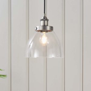 Hansen small single brushed silver ceiling pendant in room