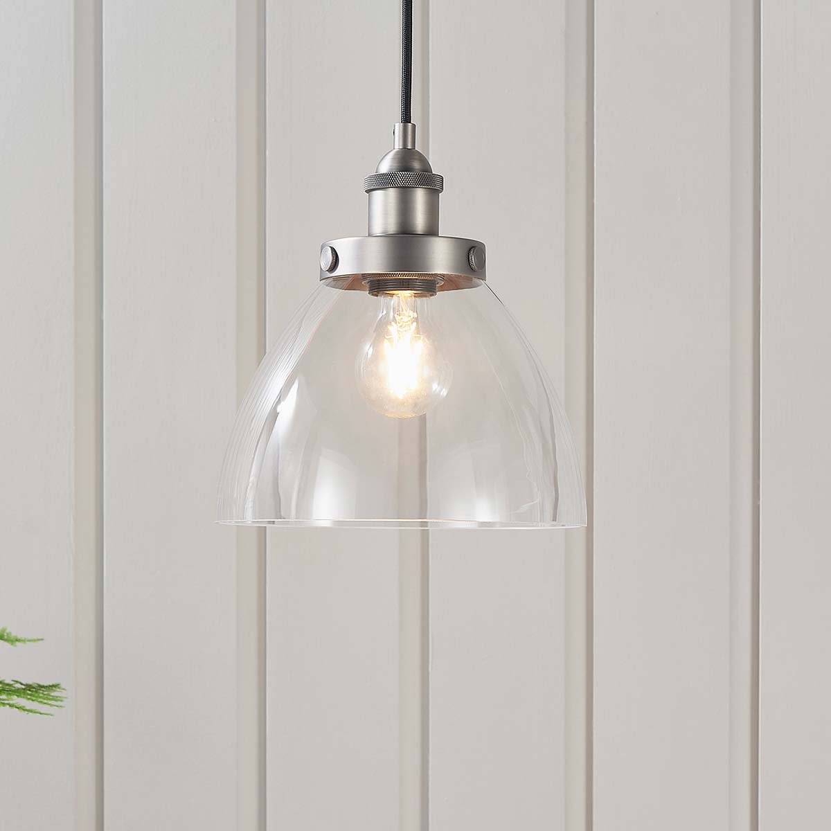 Endon Hansen Small Single Brushed Silver Ceiling Pendant