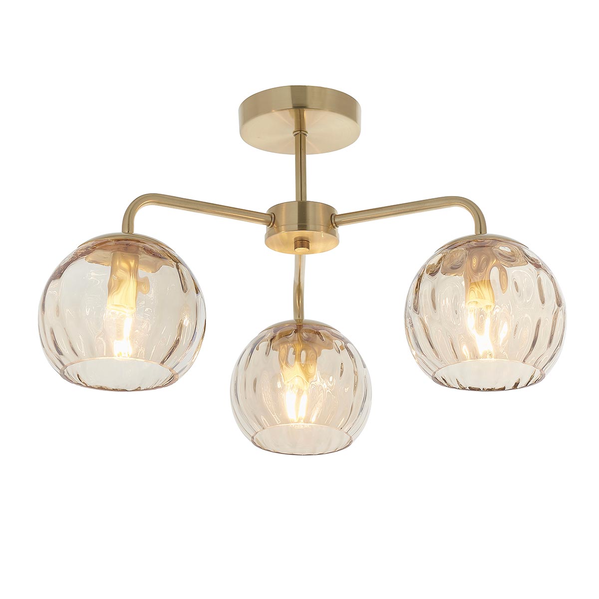 Dimple 3 Light Semi Flush Ceiling Light Brushed Brass