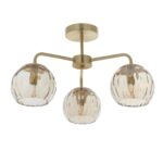 Dimple 3 Light Semi Flush Ceiling Light Brushed Brass