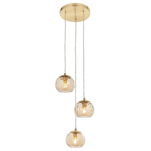 Dimple 3 light cluster pendant in brushed brass on white background