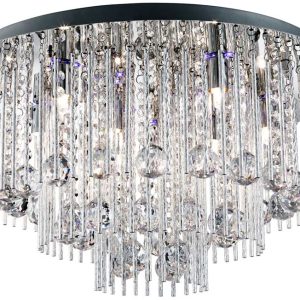 Beatrix 8 Light Flush Ceiling Light Polished Chrome Crystal Drops Remote