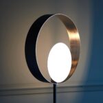 Cal Contemporary Circular 1 Light Floor Lamp Satin Nickel / Matt Black