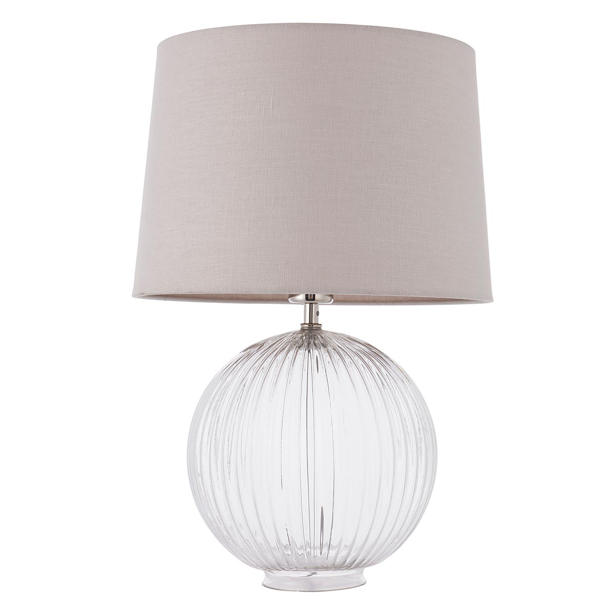 Jemma Ribbed Clear Glass Table Lamp Natural Linen Shade