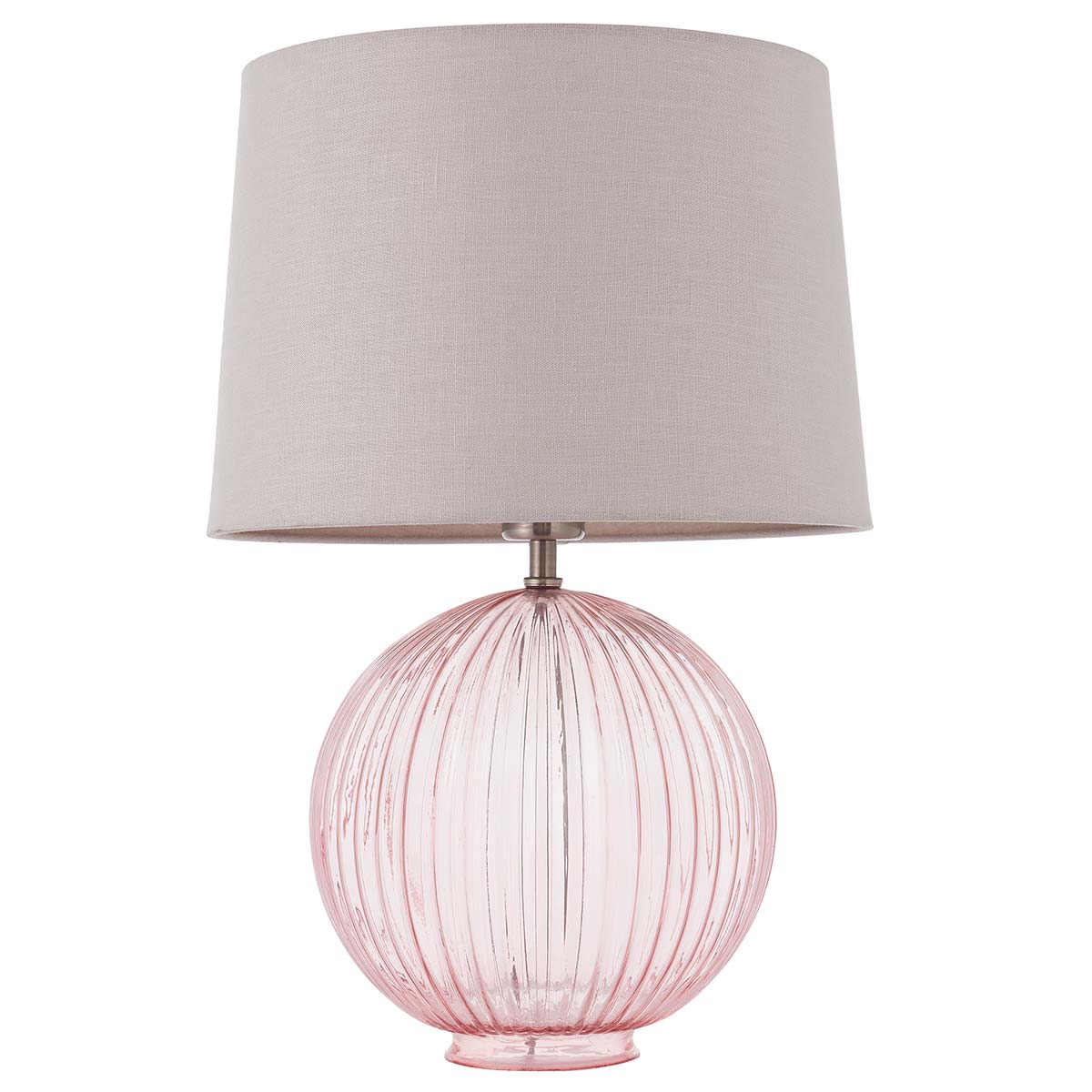 Jemma Ribbed Pink Glass Table Lamp Natural Linen Shade