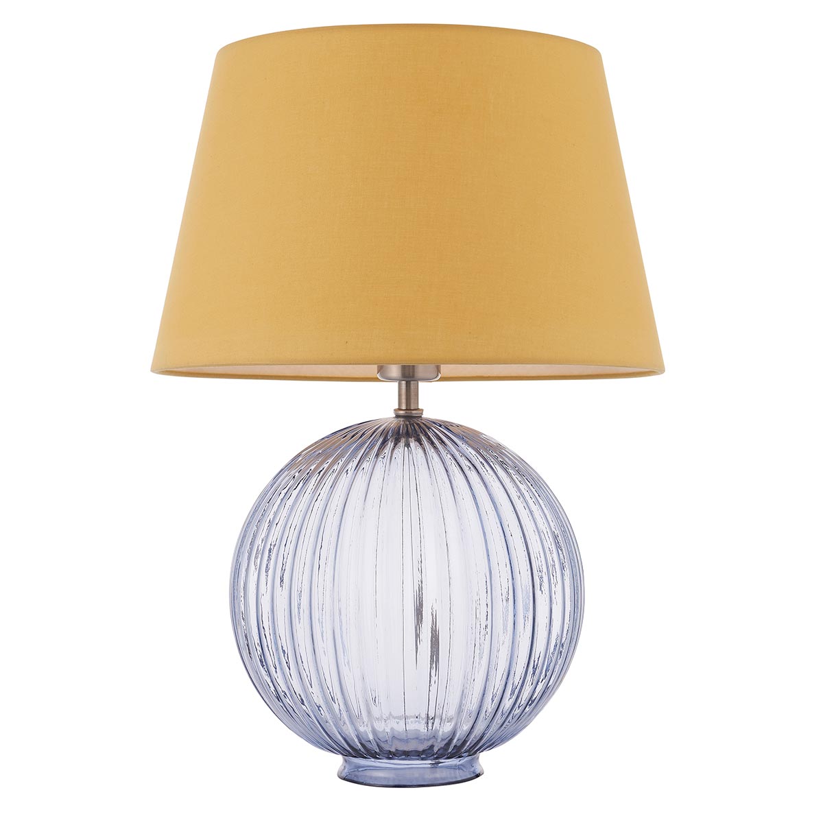 Jemma Ribbed Smoked Glass Table Lamp Yellow Shade