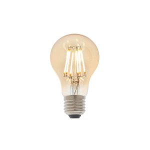 Dimmable 6W LED E27 amber GLS bulb with 540 lumens and 2500k (very warm white), on white background.