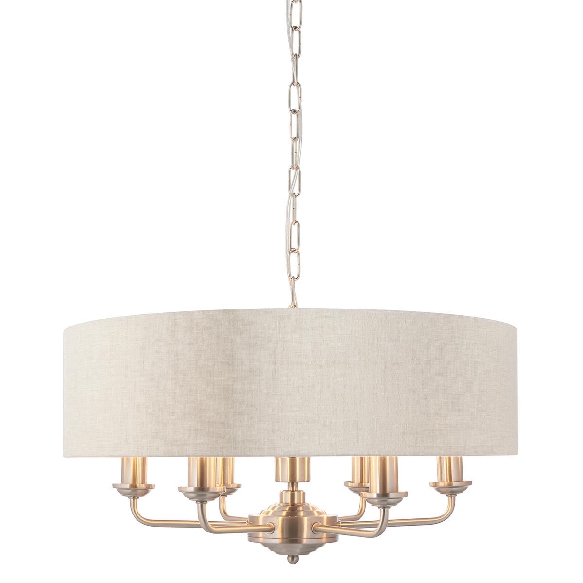 Highclere 6 Light Pendant Natural Linen Brushed Chrome