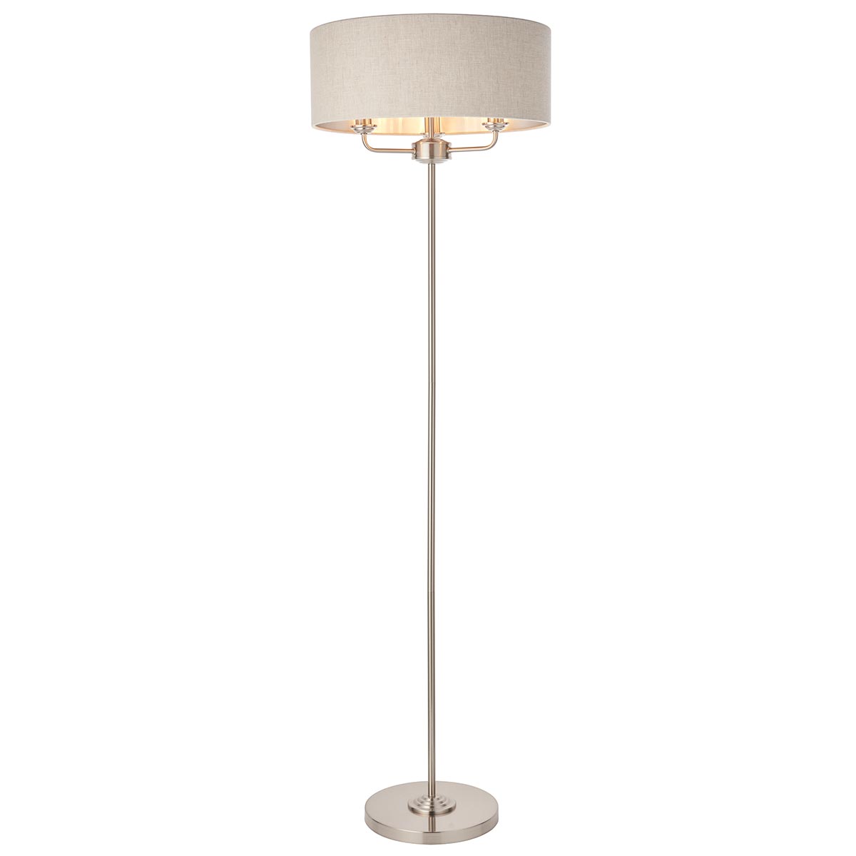 Highclere 3 Light Floor Lamp Brushed Chrome Natural Linen