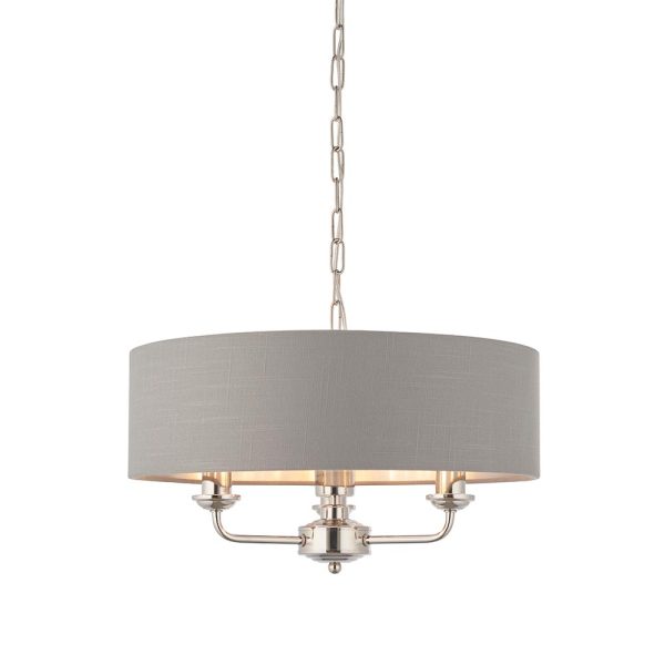 Endon Highclere 3 Light Ceiling Pendant Charcoal Shade Polished Nickel