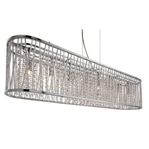 Elise linear 8 light pendant in polished chrome with crystal glass on white background