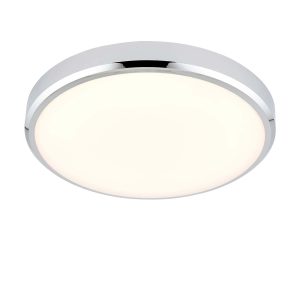 Cobra Flush CCT 15w LED bathroom ceiling light in chrome showing warm white output