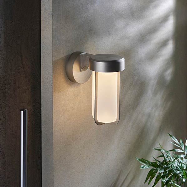 Nautical IP44 LED Wall Lantern in Brushed Silver with Frosted Glass