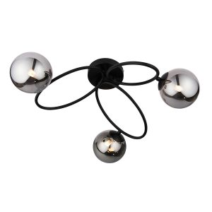 Ellipse 3 light semi flush ceiling light in satin black on white background lit