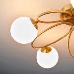 Ellipse 5 Light Semi Flush Ceiling Light Satin Brass Opal Glass