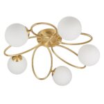 Ellipse 5 Light Semi Flush Ceiling Light Satin Brass Opal Glass
