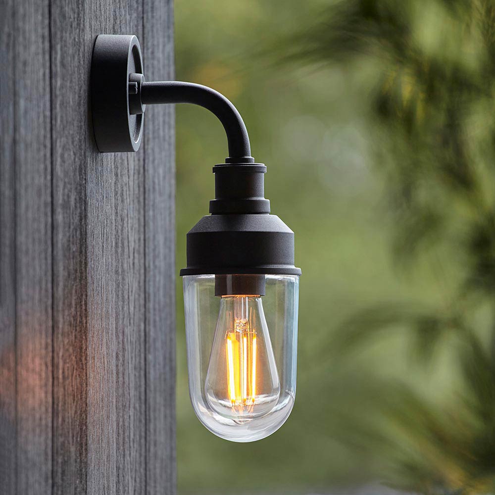 Industrial Outdoor Wall Light in Black with Clear Glass IP44