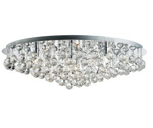 Hanna crystal round 8 light large flush ceiling light in polished chrome on white background