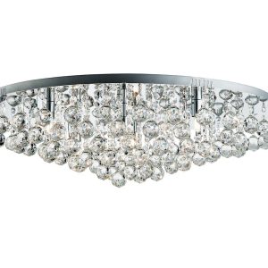 Hanna crystal round 8 light large flush ceiling light in polished chrome on white background